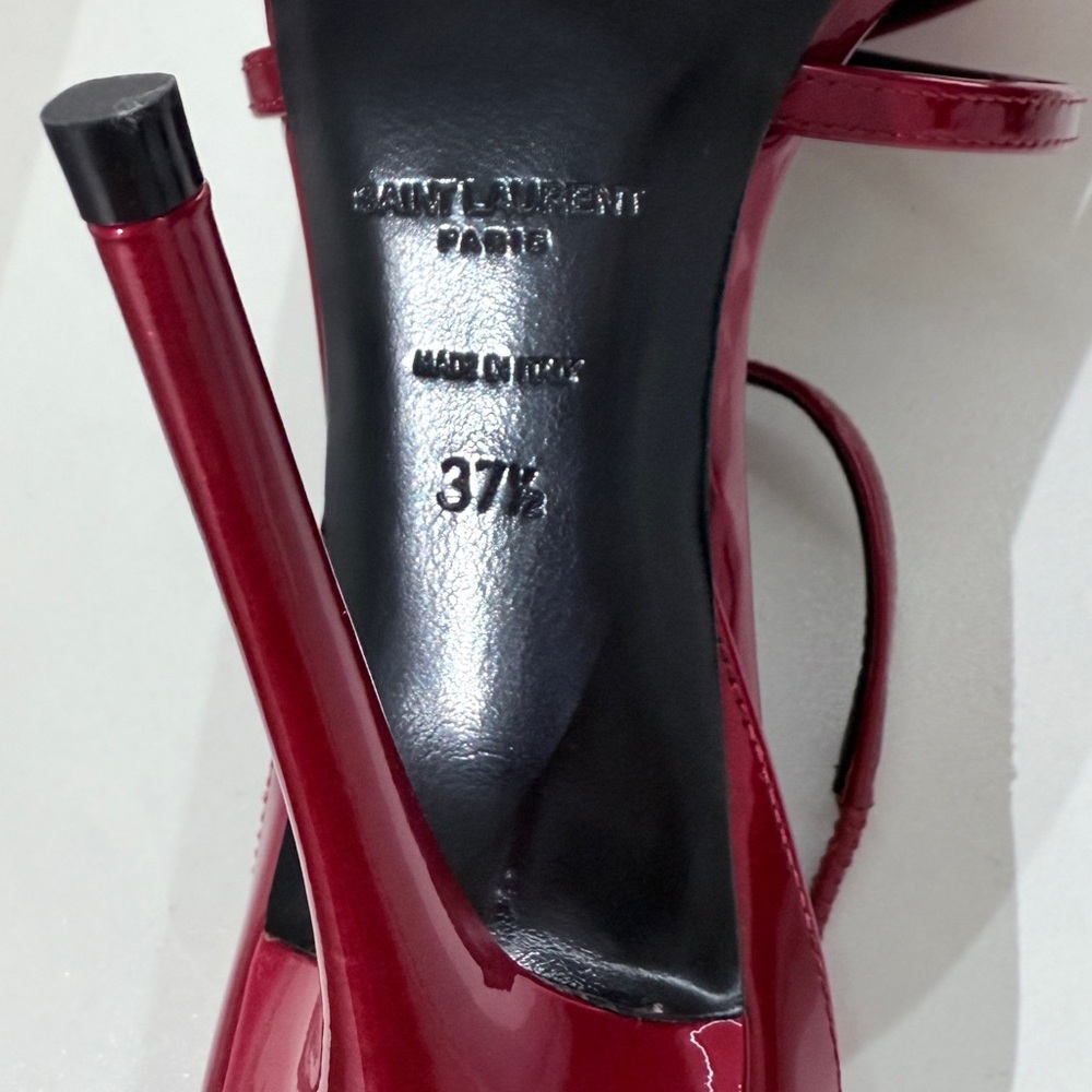Saint Laurent Red Patent Leather Strappy Pointed Toe Heels - Picture 5 of 7